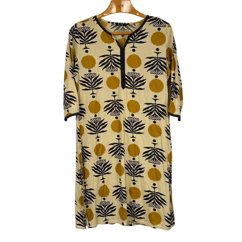 Zudio Indian Block Print 100% Cotton Tunic Dress Mustard‎ Boho Kurti L